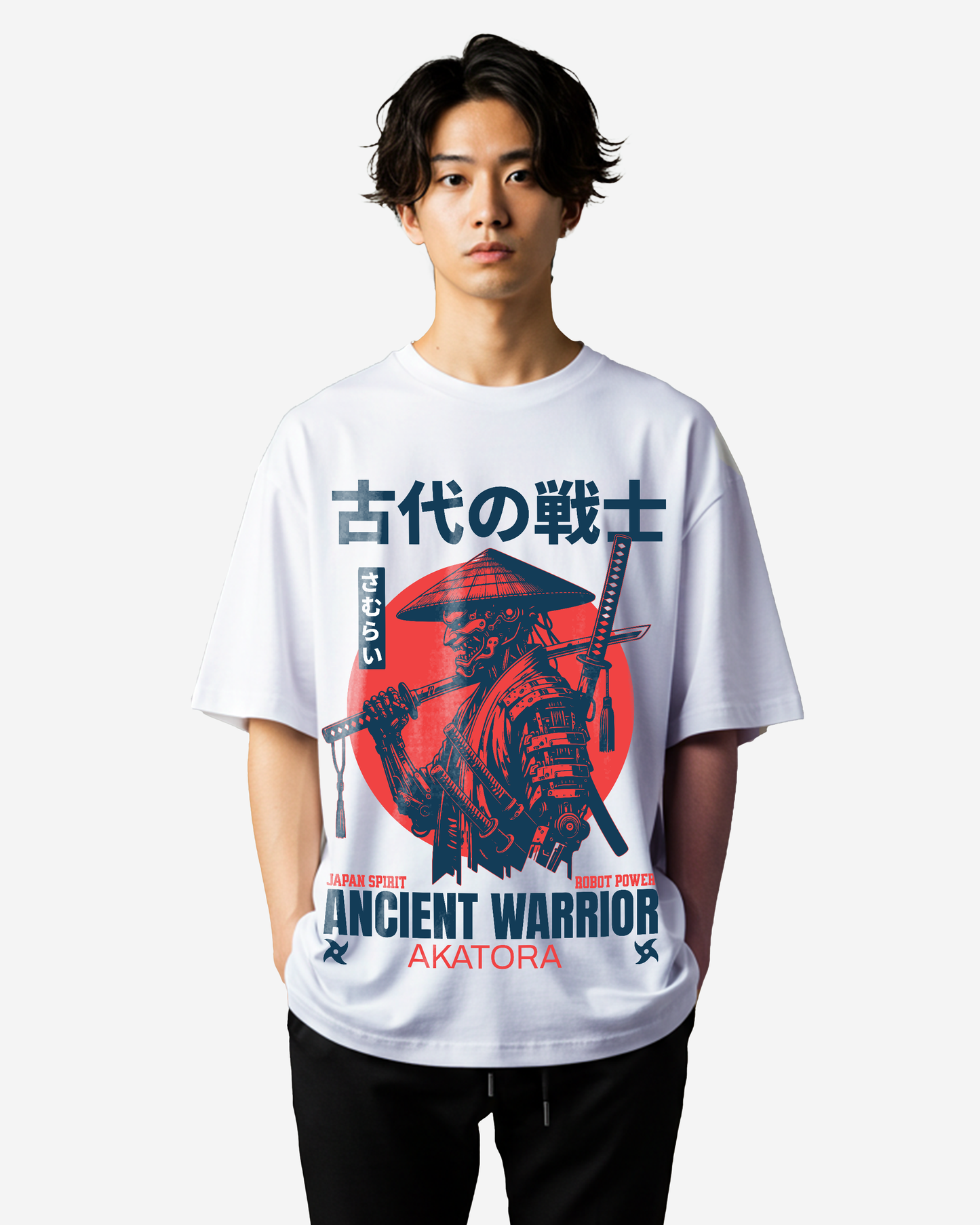 Japan Samurai Ancient Warrior Robot Anime Future Oversized T-Shirt